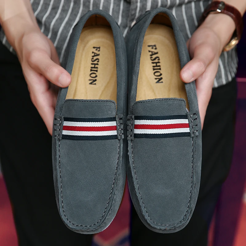 

2018 New Men's Leather Peas Shoes Set Foot Shoes British Casual Shoes Four Seasons Single Shoes Plus size male Doug shoe