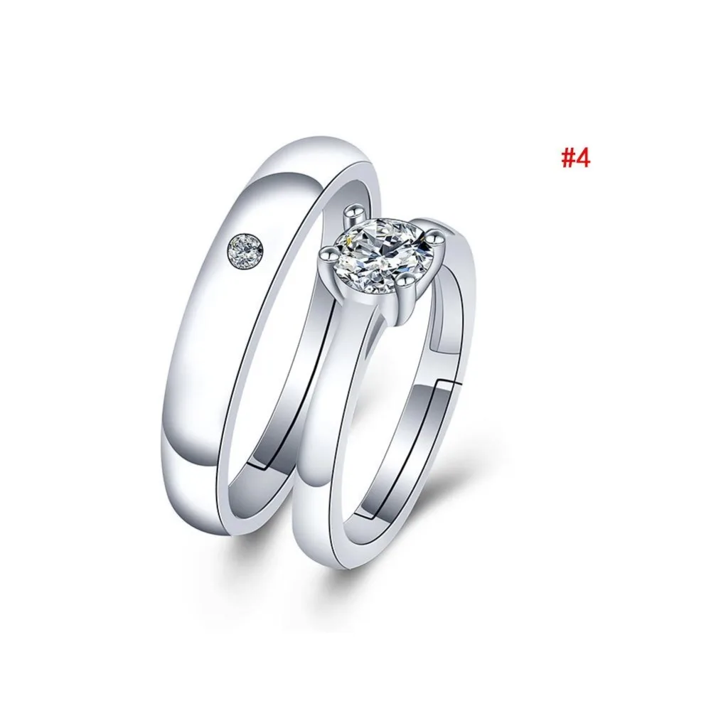 1 Pair Silver Plated Heart Lovers Couple Promise Rings Set Zircon Crystal Wedding Ring Jewelry Couple Ring Various