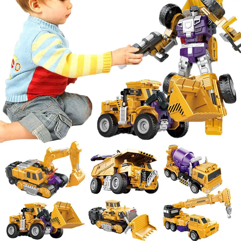 

6 in 1 Transformation Robot Car Metal Engineering Construction Vehicle Truck Deformation Toy Kid Toys Gifts