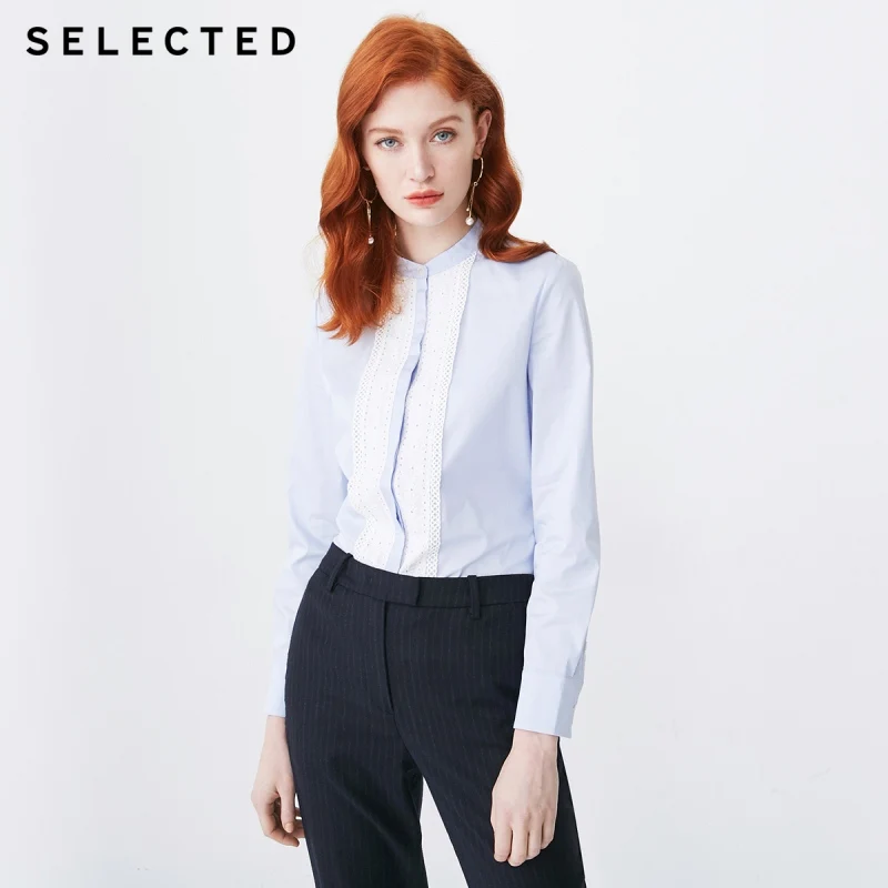 Женская футболка с длинным рукавом из эластичного хлопка со стоячим воротником в