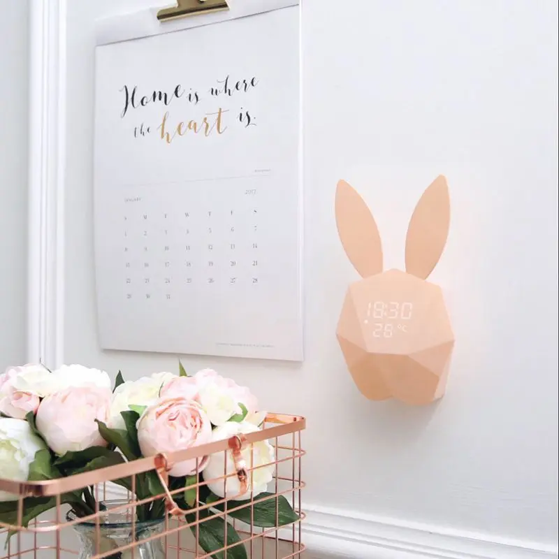 Cute Rabbit Shape LED Night Light Rechargeable Table Wall Digital Sound Control Alarm Clock For Home Decor | Освещение