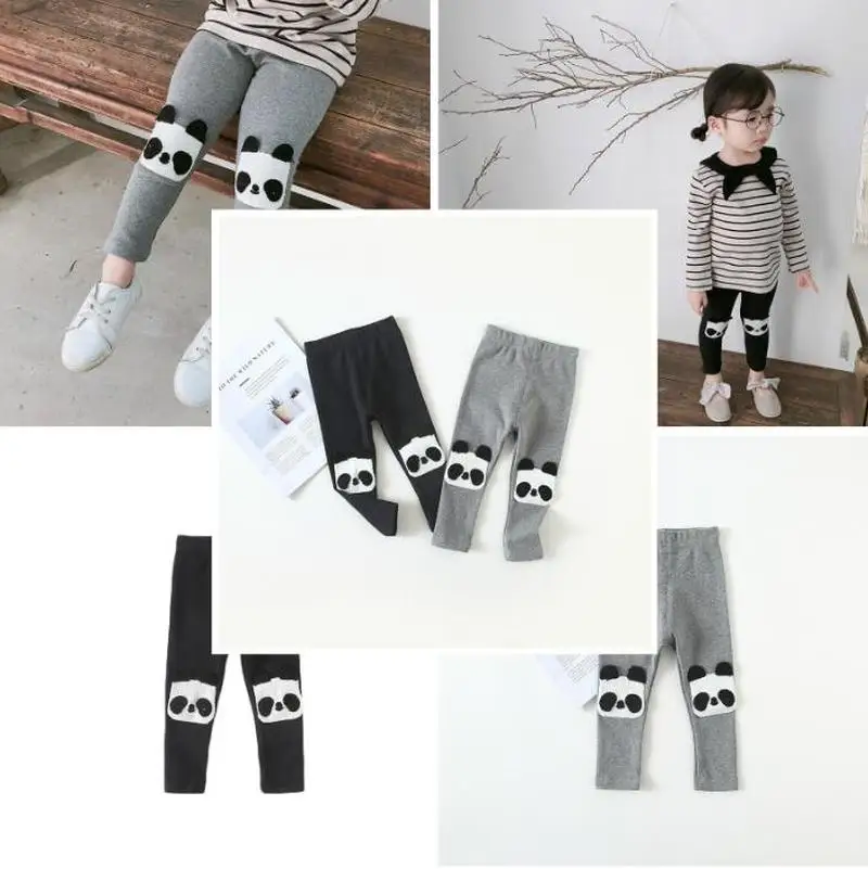 2019 Baby Girls Clothes Cartoon Panda Leggings Cotton Child Pants for Girl Grey Black Kids Teenager Trousers Warm | Детская одежда и