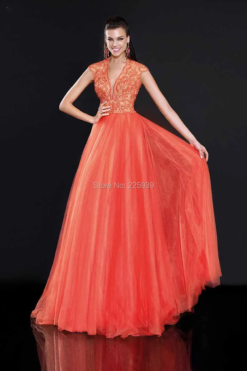 2015 New Arrival V Neck Heavy Hand Made Beading Keyhole Back A Line Prevalent Maxi Long Prom Dresses Gowns For Summer | Свадьбы и