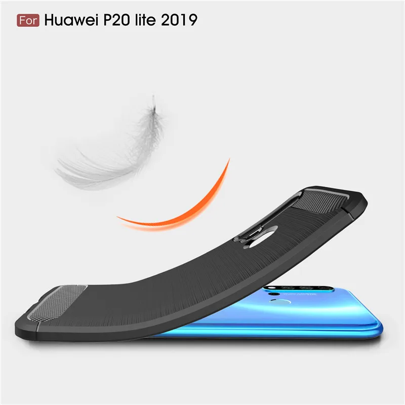 Силиконовые чехлы для huawei P20 Lite 2019 Чехол протектор из углеродного волокна Мягкий