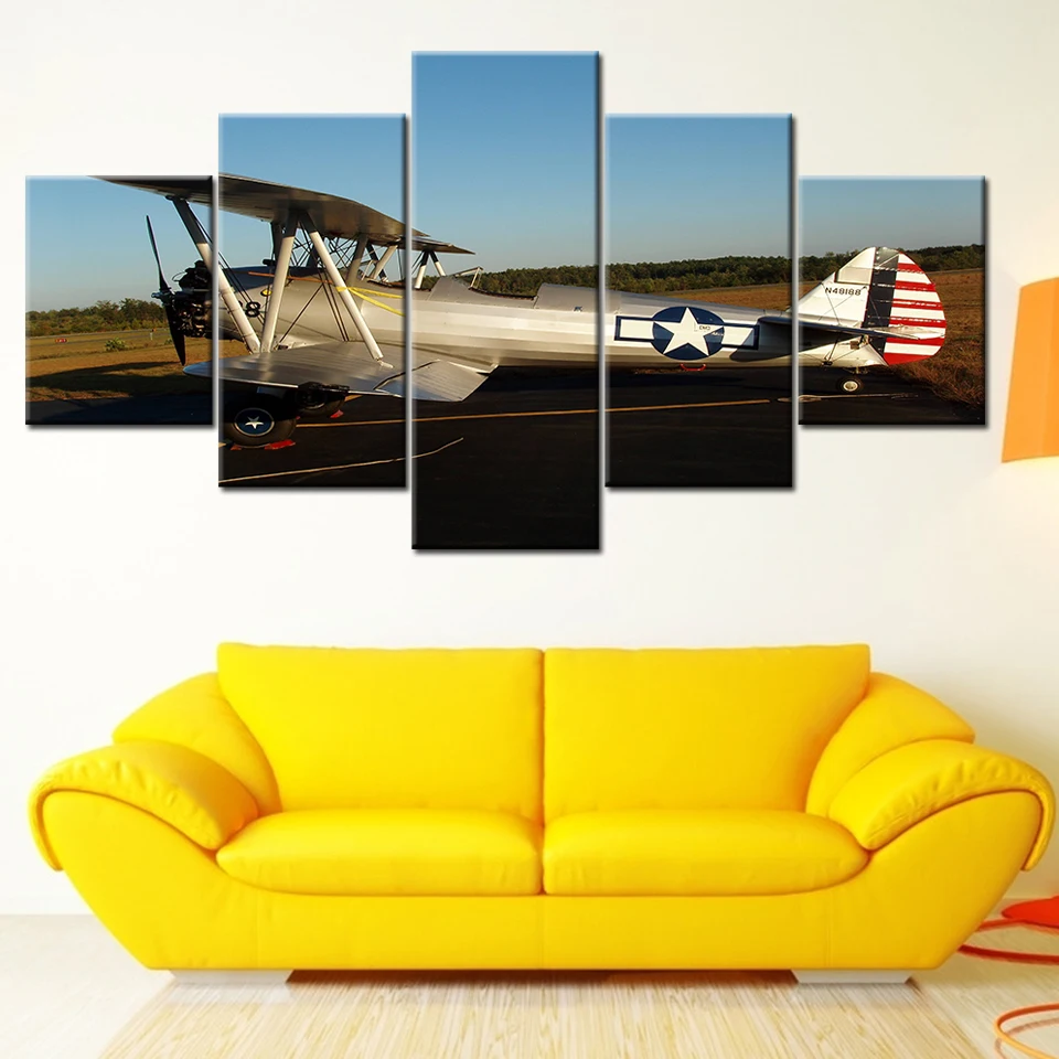Печать на холсте плакат стены искусства картина 5 Панель белого самолет модель