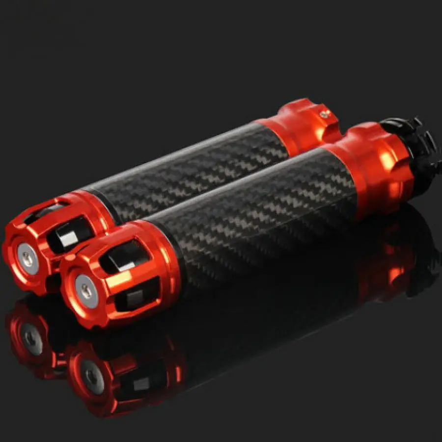 Orange CNC руль мотоцикла ручки алюминиевый сплав Руль углеродное волокно ручка бар ручки анти скольжения для 22 мм 7/8" - Цвет: Orange