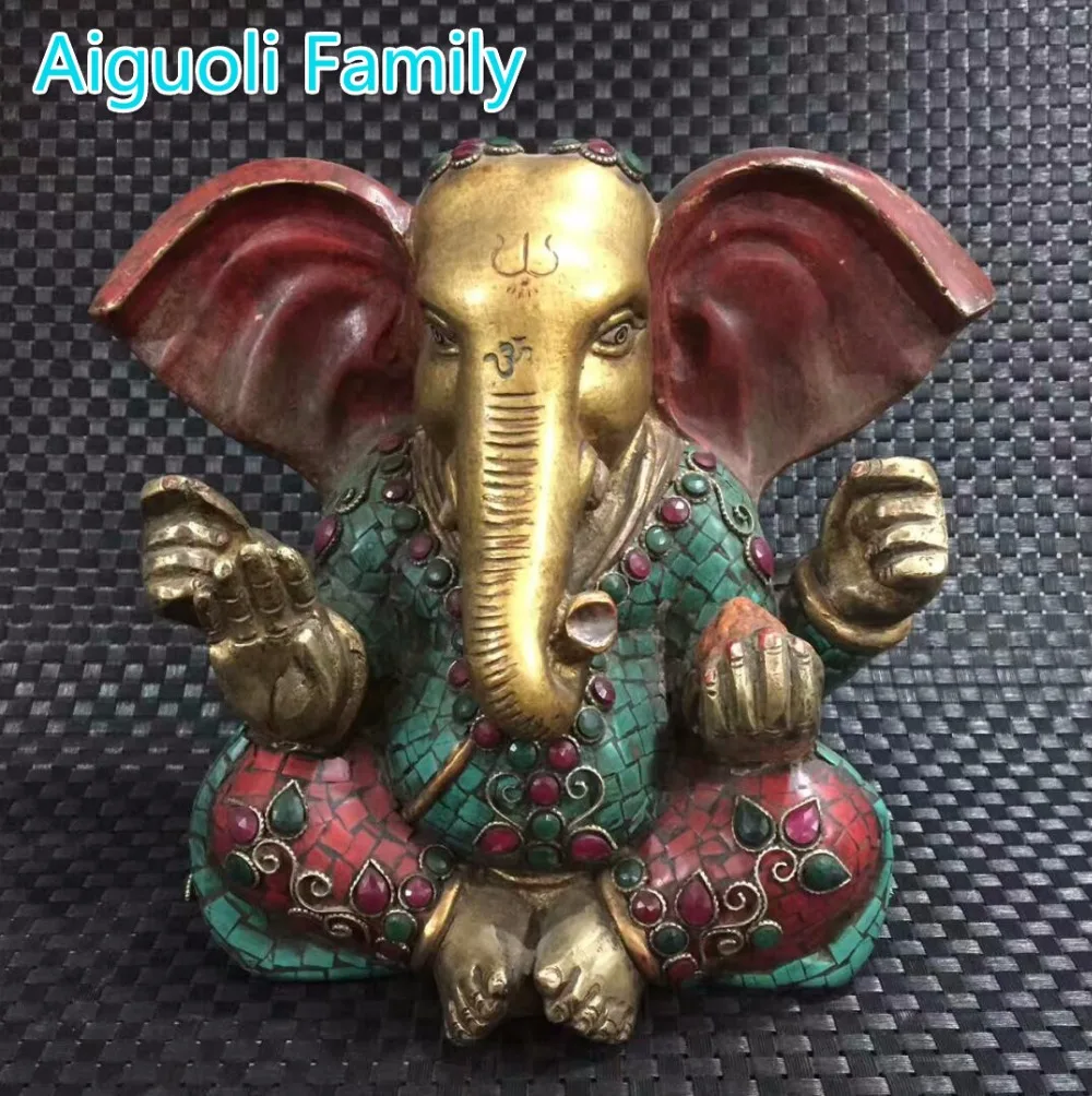 

Collection original Tibetan gilt turquoise Copper Buddha statue/Tibet handwork Inlaid gemstones Ganesha sculpture