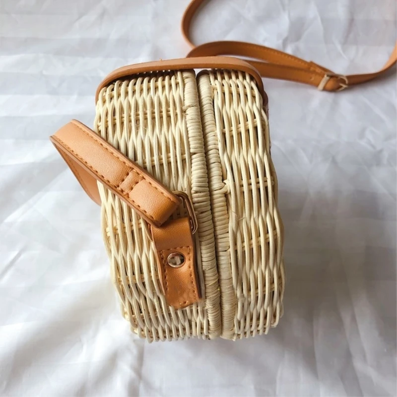 Соломенная женская сумочка в богемном стиле Пляжная плетеная маленькая круглая