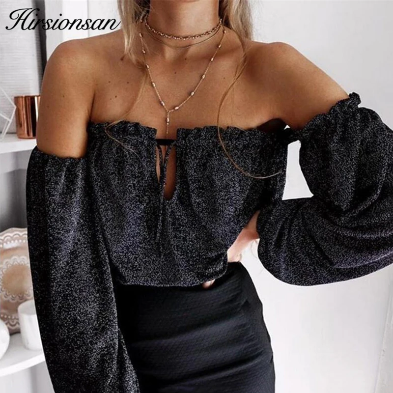 Hirsionsan весна осень с открытыми плечами Топы для женщин сексуальная на шнуровке