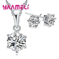 classic 925 sterling silver bridal wedding jewelry accessory princess austrian crystal party necklaces earring set