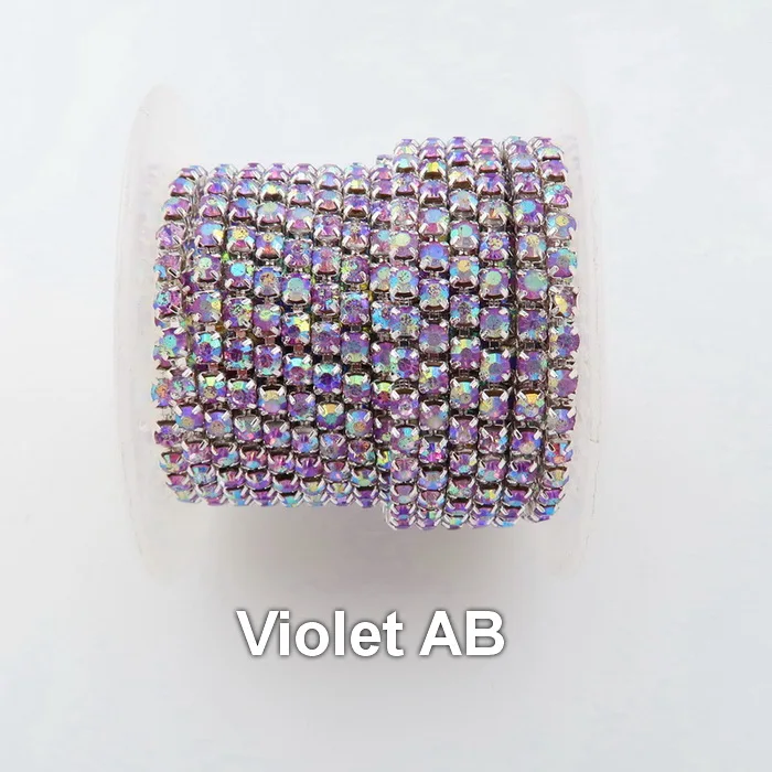 A37 Violet AB Серебряная основа коготь 5 ярдов/R высокая плотность ss6 2 мм ss8 2,5 мм ss10 2,8 мм ss12 3 мм SS16 4 мм стразы на цепочке для пришивания клея на отделке - Цвет: A37 Violet AB