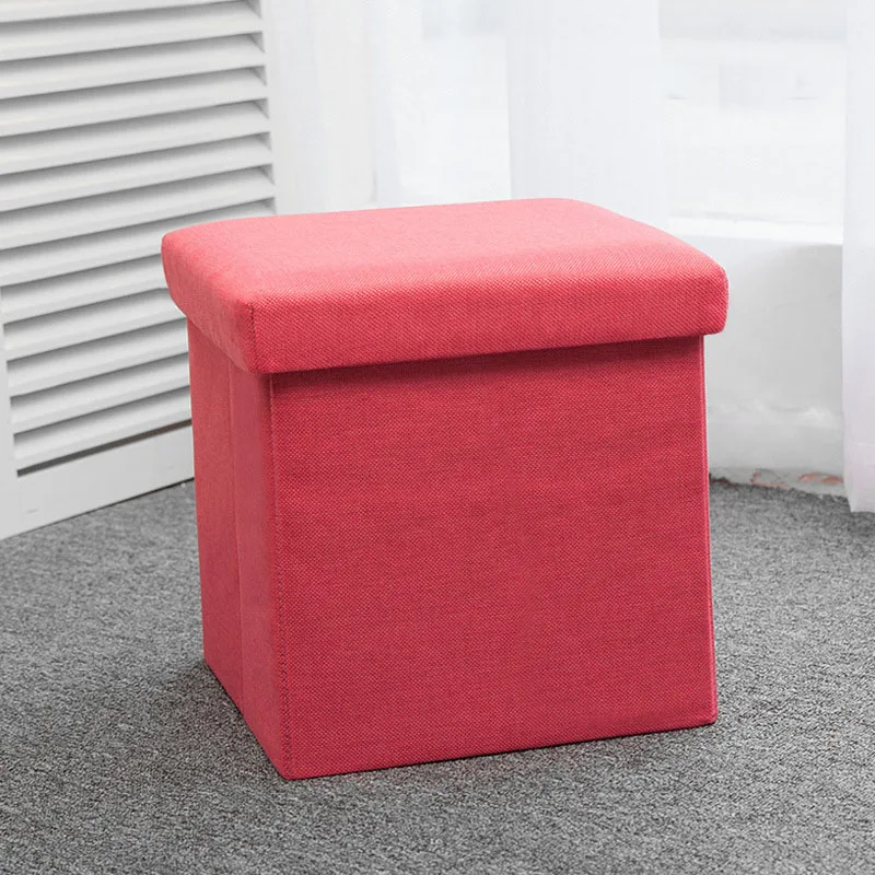 Красный Сиденье сильная грузоподъемность Pouffe ящик для хранения кубической формы льняной домашний офис многофункциональный складной стул - Цвет: Красный