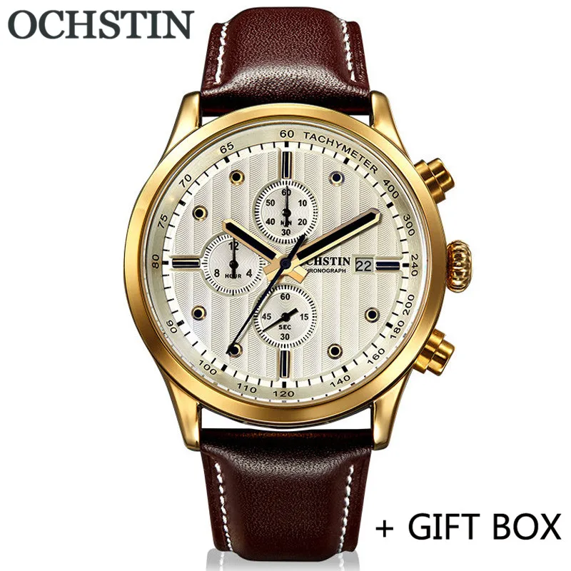 GQ04205 with box OCHSTIN мужские наручные часы Топ люксовый бренд Хронограф Календарь спортивные мужские часы военные армейские из натуральной кожи мужские кварцевые часы 042 - Color: GQ04205 with box