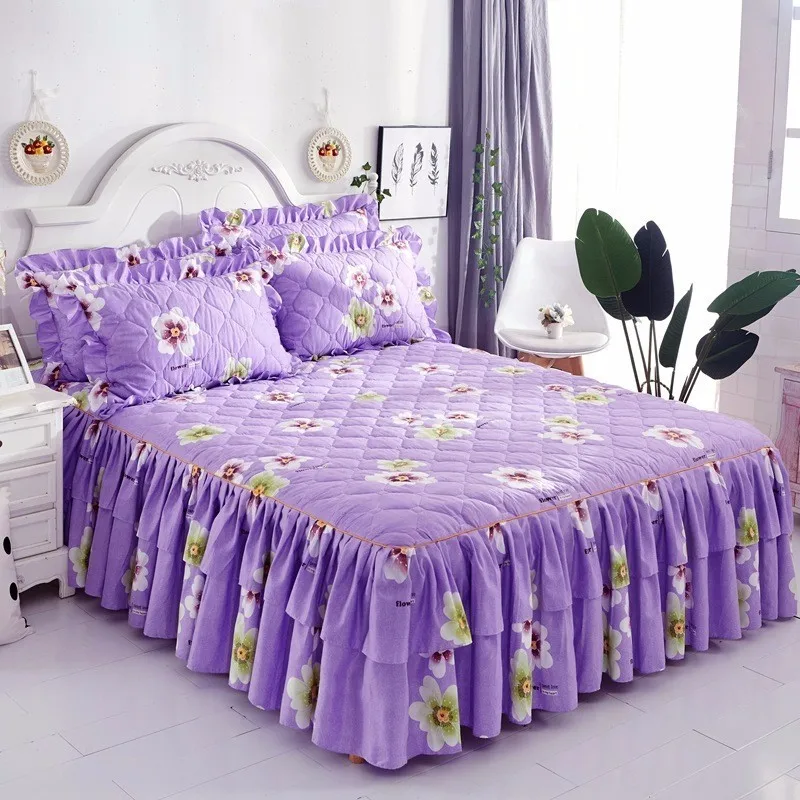 Розовая клетчатая креативная плотная стеганая постельная юбка для кровати