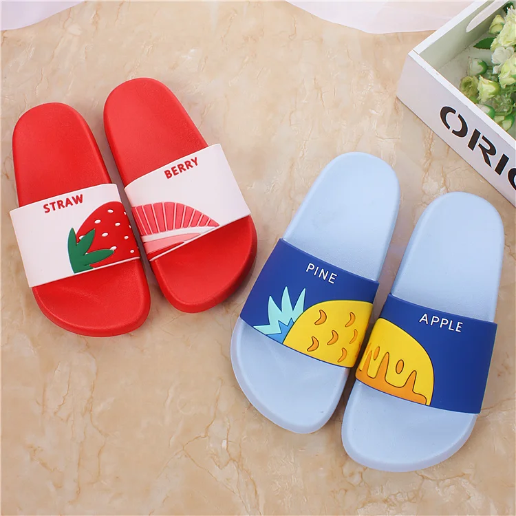 Модные женские летние тапочки шлепанцы с мультяшными фруктами домашние сандалии