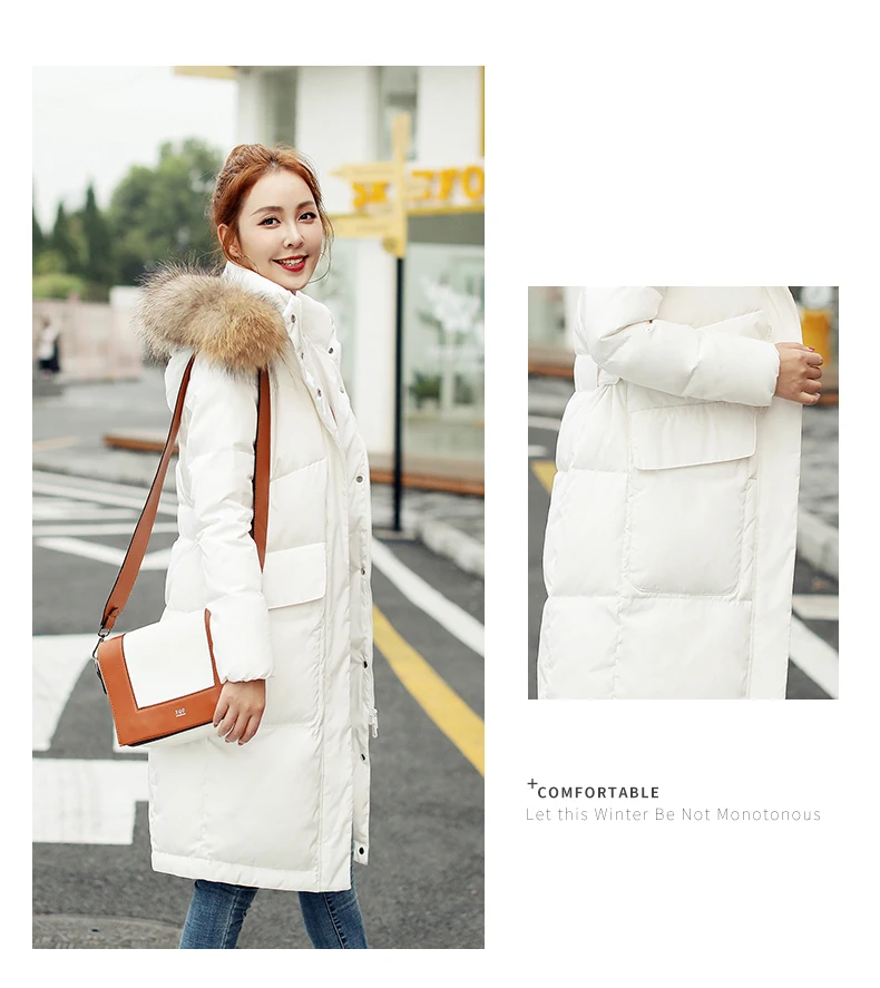 KMETRAM женский пуховик зимняя куртка женская с натуральным меховым воротником Корейская длинная куртка Женская Теплая Куртка парка с капюшоном Mujer MY3309