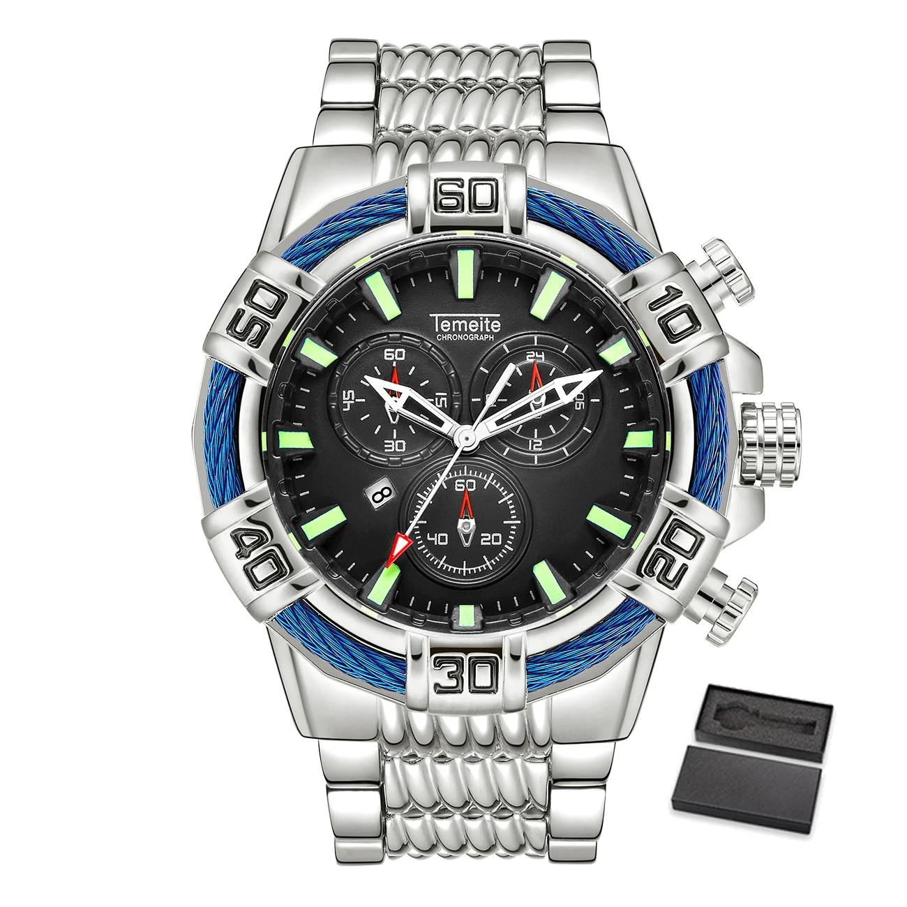 Temeite 10 with box Relogio Masculino мужские часы Топ бренд Temeite Бизнес Кварцевые часы роскошные золотые мужские водонепроницаемые военные наручные часы Мужские часы - Цвет: Temeite 10 with box