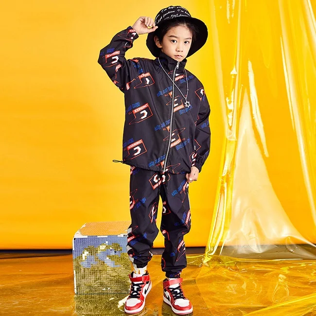 2 pieces set Костюм для джазовых танцев для мальчиков и девочек комплект уличной одежды для выступлений, Осенняя детская одежда костюмы в стиле хип-хоп, куртка и штаны комплект из 2 предметов, DL3275 - Цвет: 2 pieces set