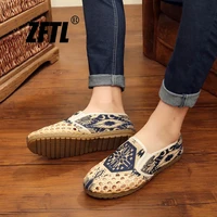zftl men net shoes summer chinese traditional ethnic hand knitted shoes lightweight and wear resistant slip on men loafers 0111