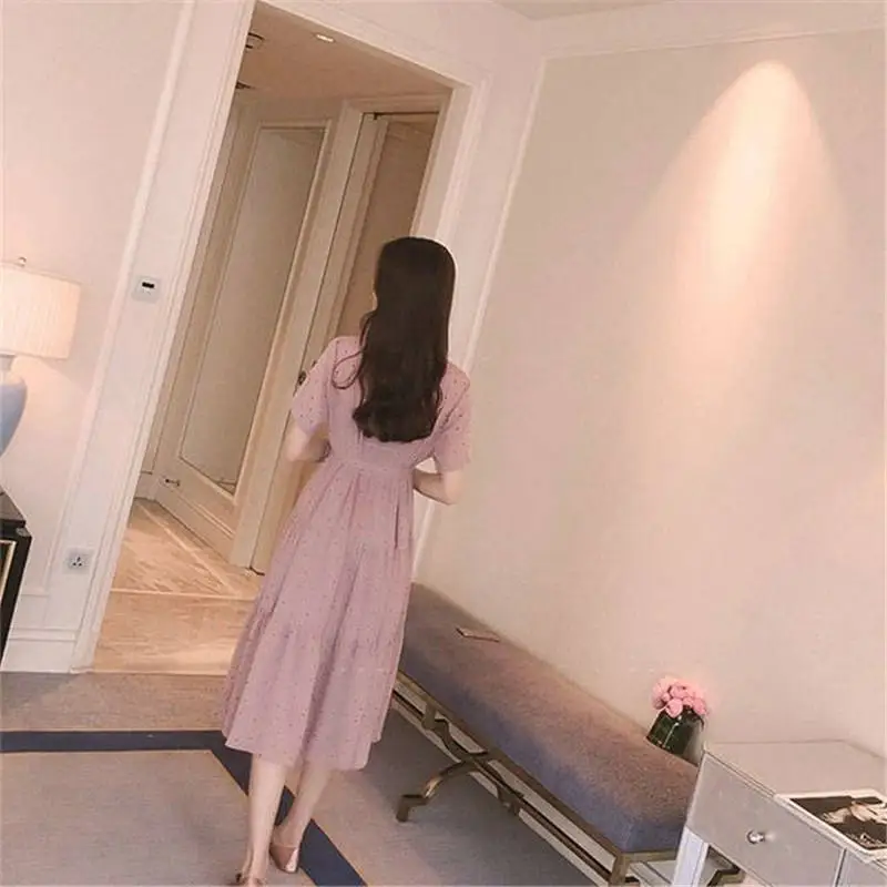 Новинка 2019 Модное шифоновое платье в горошек для беременных женщин летнее одежда