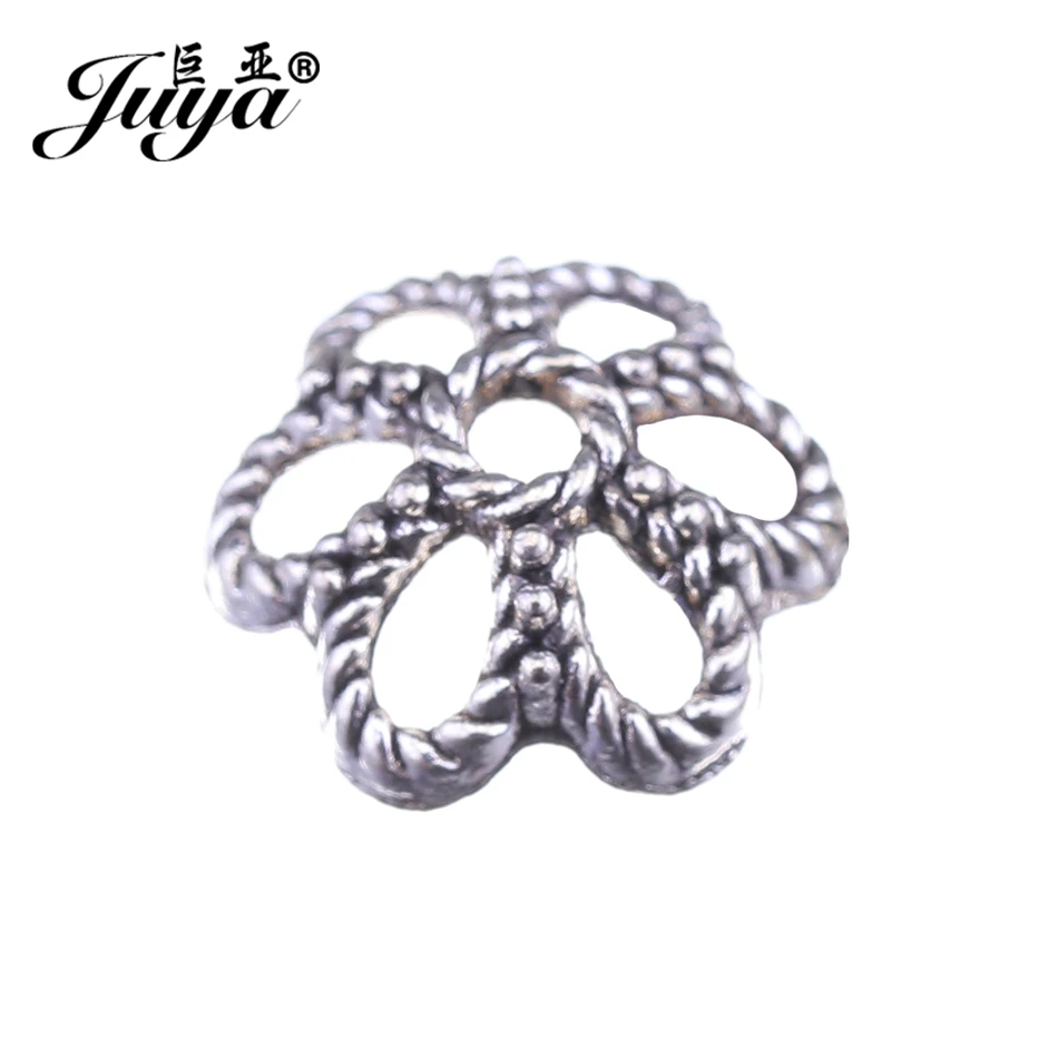 

JUYA Flower Bead Caps for Jewelry Making 9.2mm 50pcs Bracelet Component Ancient Hollow Out Flower Beads End Cap AC0073