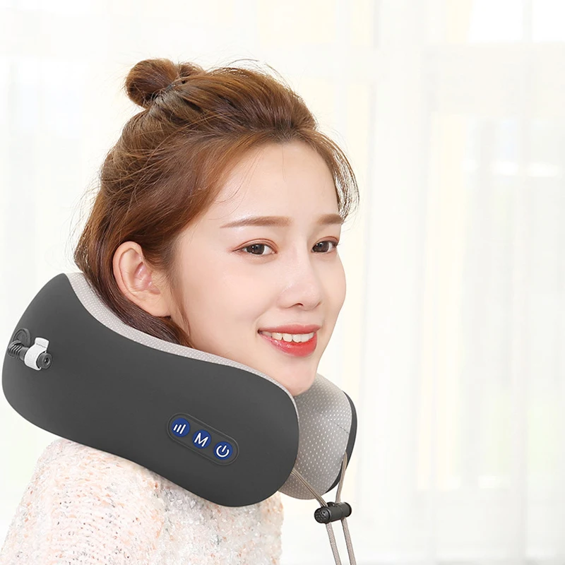 Массажер для шеи U образный с зарядкой Вибрирующая Массажная подушка лечение