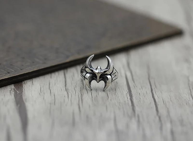 Солидное Серебро 925 готический панк летучая мышь манжета кольцо для мужчин