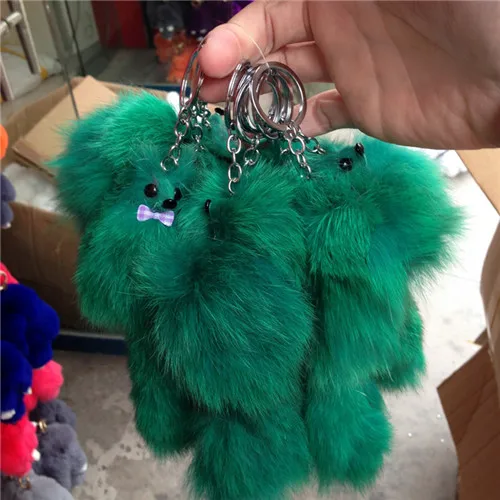 Green Pom Fox Furx симпатичная цепочка для ключей, женская сумка, амулеты, автомобильный пушистый брелок, женский брелок для ключей, маленькая форма лисы, брелок, ювелирное изделие, Мужская безделушка - Цвет: Green