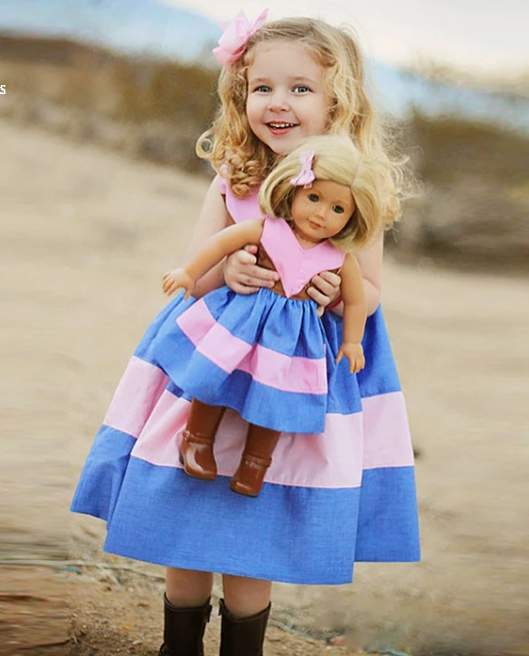 Summer Children Girls V-Neck Sundress Sleeveless Splice High Waist Pleated Dress | Детская одежда и обувь