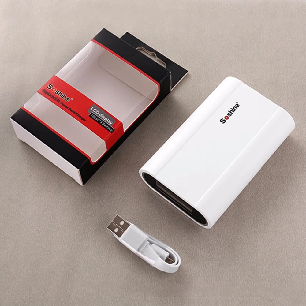 Soshine E5 lcd Dual USB power Bank 18650 зарядное устройство для мобильных устройств с usb-кабелем белого цвета