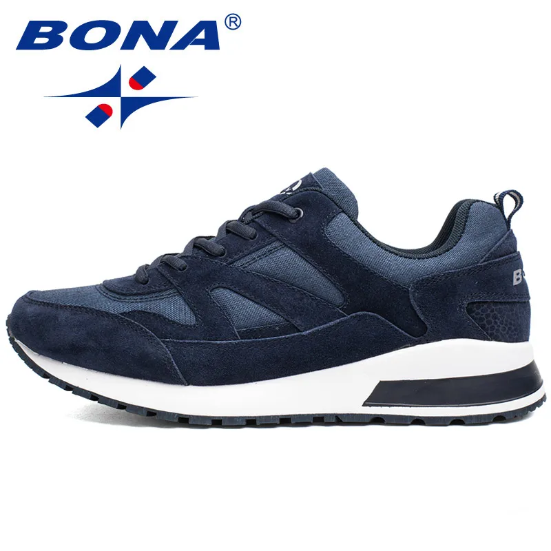 Deep blue BONA/ Базовый стиль, мужская обувь для бега, для активного отдыха, беговые кроссовки, замшевые кроссовки с сеткой, удобная спортивная обувь для мужчин 52 - Цвет: Deep blue