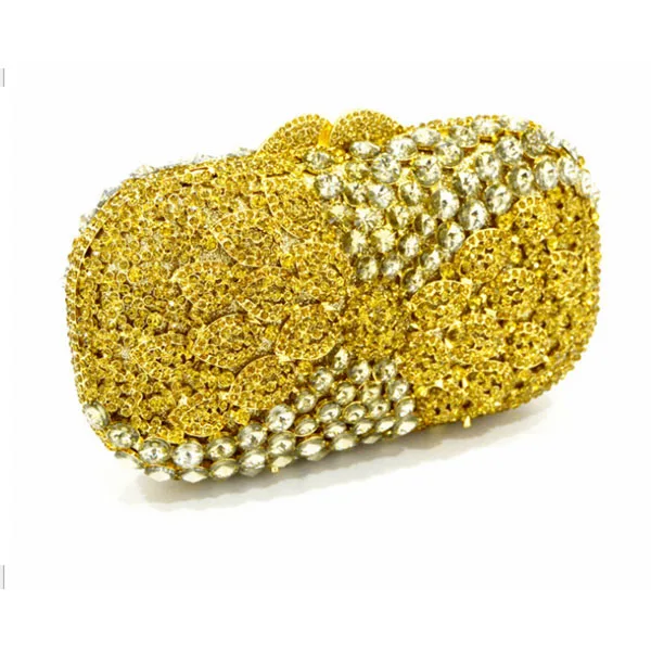 Женский Вечерний Клатч желтого цвета/цвета шампанского с блестящими кристаллами