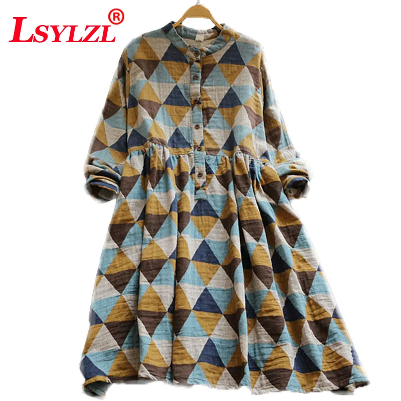 2018 модное женское платье Брендовое Новое хлопковое льняное весенне осеннее с