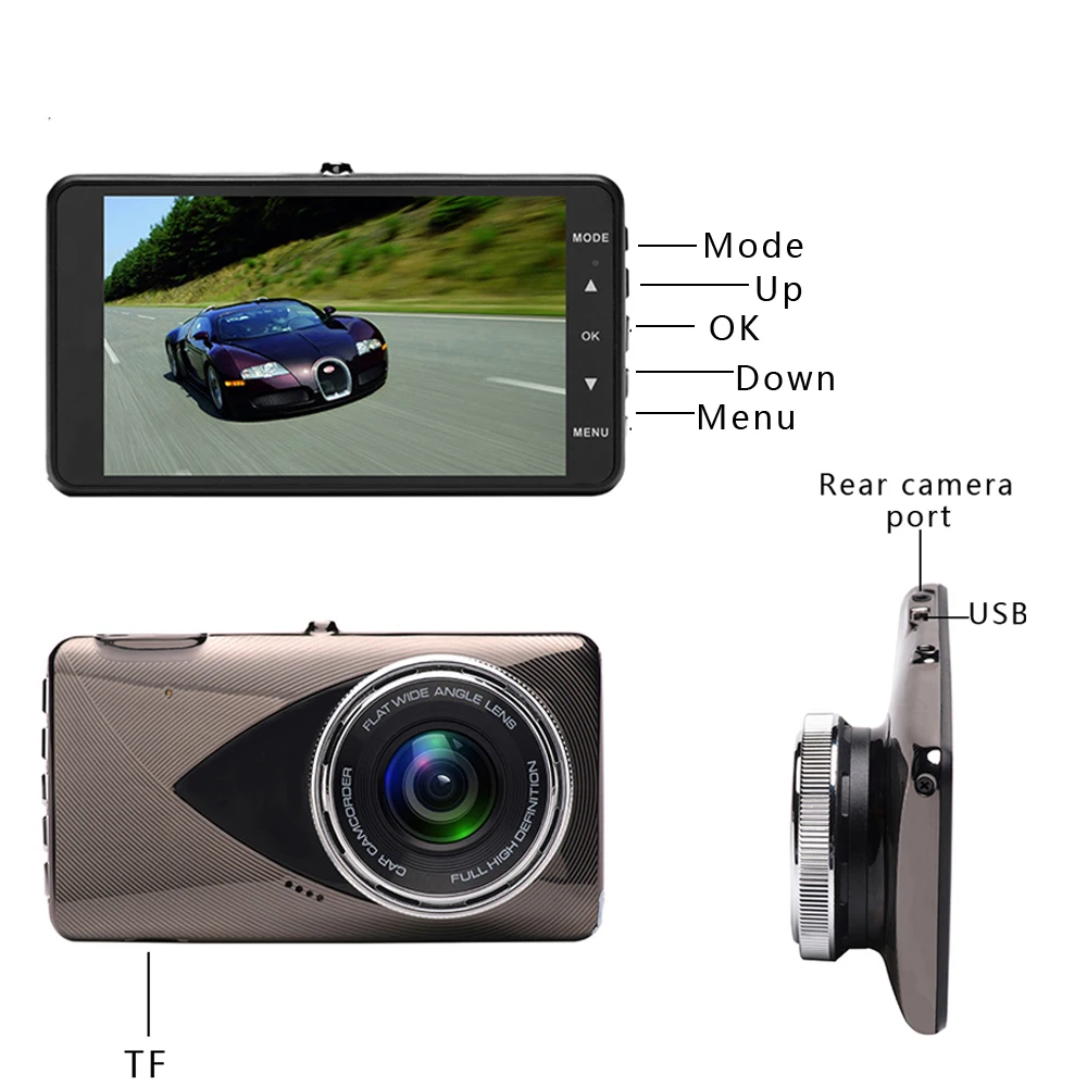 Podofo " Автомобильный видеорегистратор камера Full HD 1080P Dashcam двойной объектив регистратор видео регистратор g-сенсор ночное видение резервная камера заднего вида