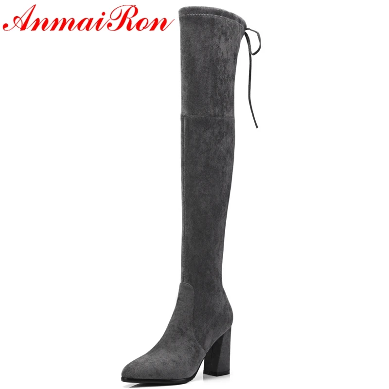 ANMAIRON Basic Slip On Over the Knee Winter Boots Women Thigh High Zapatos De Mujer Size 34 40 LY287|Ботфорты| |