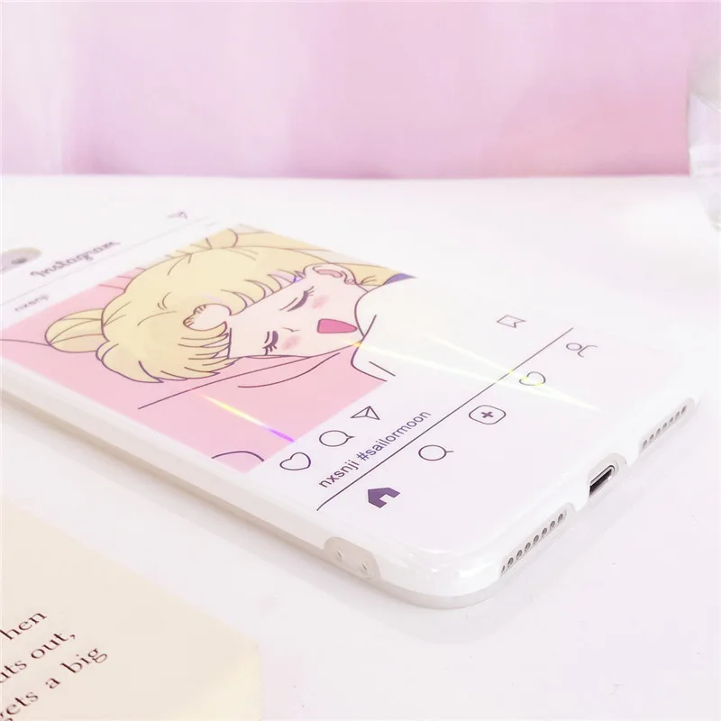 laser aurora cute cartoon pink maid IMD white soft shell phone Case For Apple iphone 6 6s 7 8 Plus X XS XR MAX silicone case |