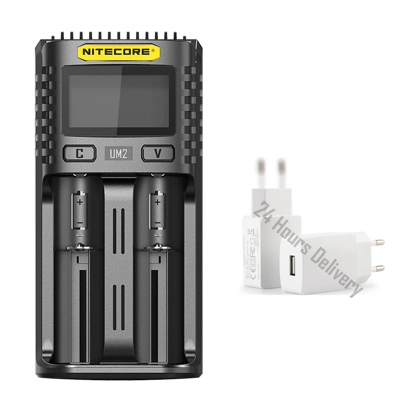 UM2 Add plug NITECORE UMS2 UMS4 UM2 UM4 SC4 интеллигентая(ый) QC Зарядное устройство для 18650 16340 21700 20700 22650 26500 18350 aa aaa Батарея Зарядное устройство - Цвет: UM2 Add plug