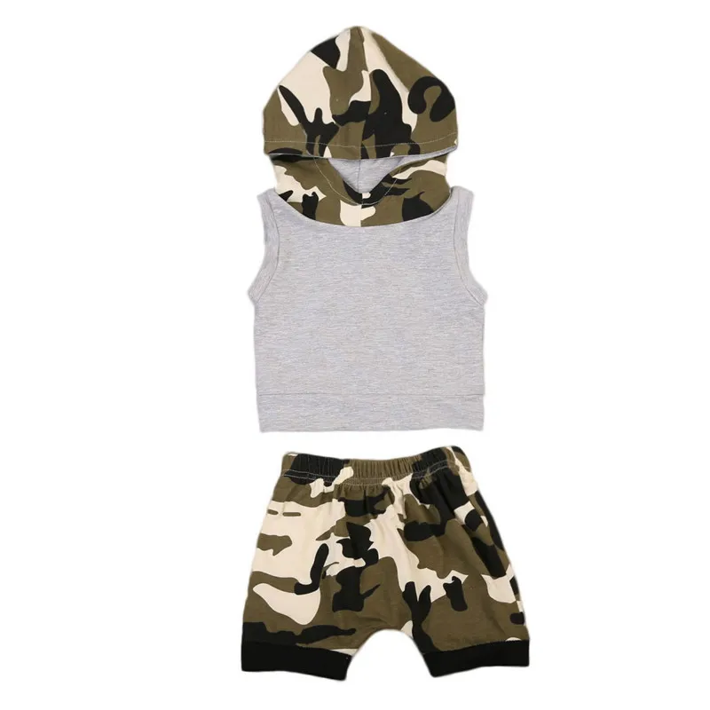 Летний крутой Камуфляжный комплект из 2 предметов для маленьких мальчиков