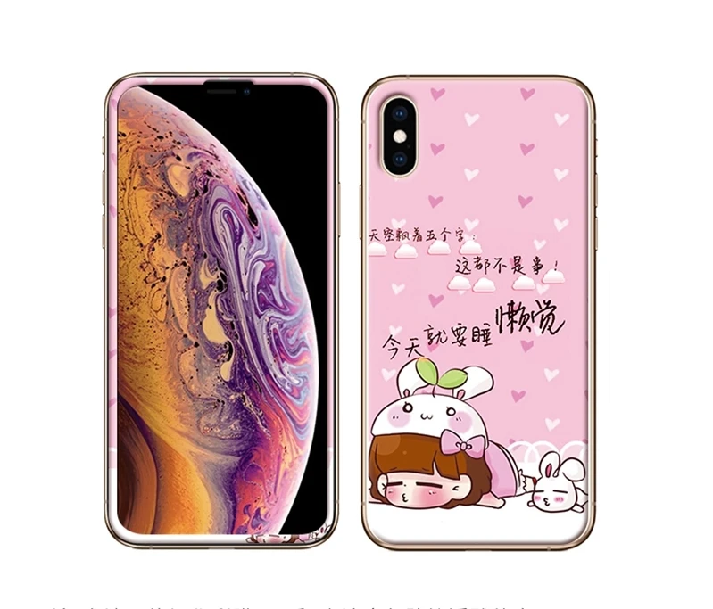 Чехол для экрана для iPhone Xs XR Xs Max X Передняя пластина из закаленного стекла+ ТПУ задняя Цветная рисунок или корпус с рисунком