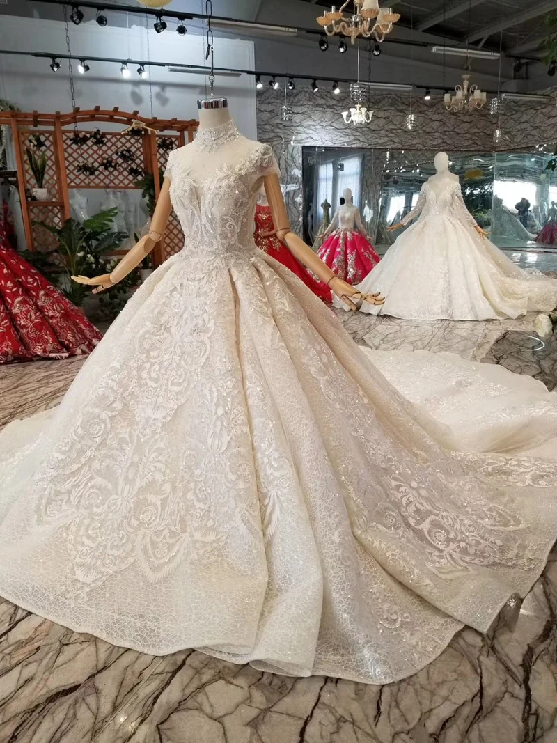 HTL032 Новые однотонные Свадебные платья с высоким воротом и рукавами-крылышками