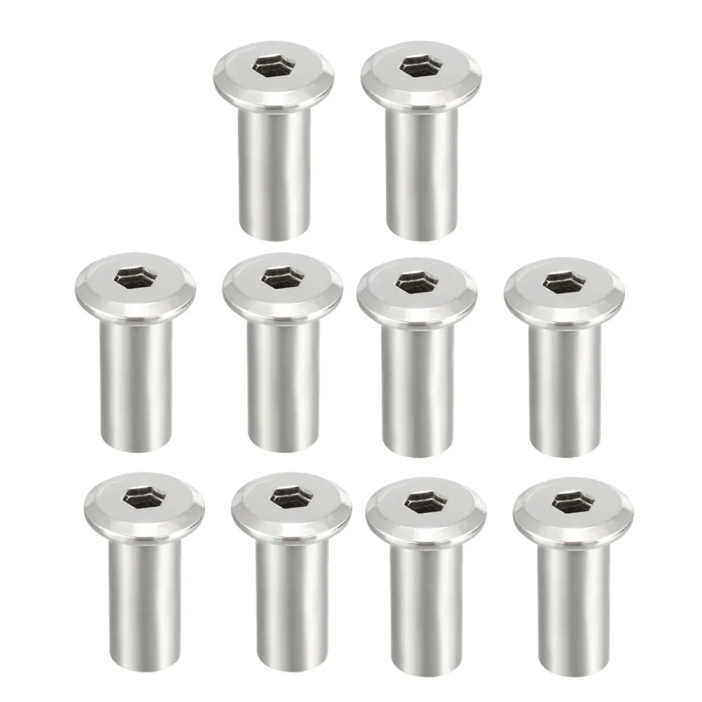 Uxcell 10 шт./лот M8x22 M8x20 M10x21 железные никелированные заклепки с шестигранной головкой вставка гайка винт пост мебельная фурнитура крепеж