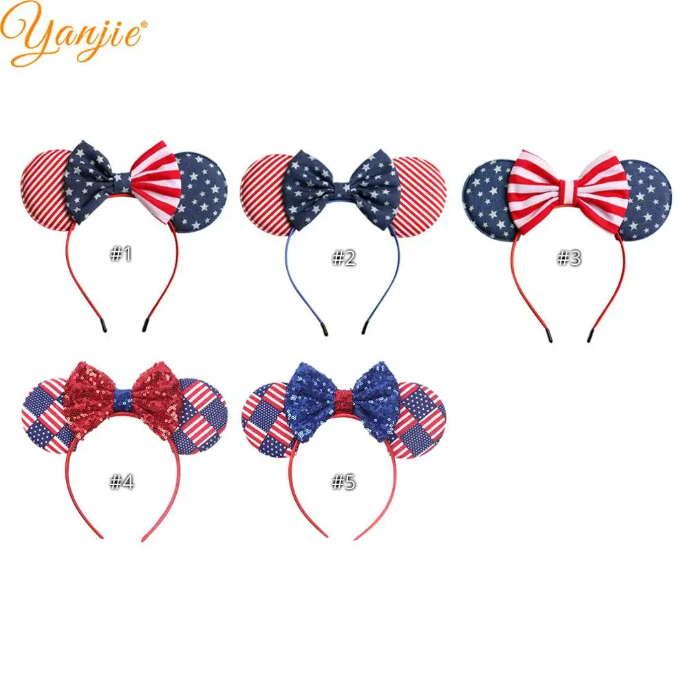 Девушки 5 '񟭔 дети 4 июля полосатый хлопок/Деним бант повязка на голову День
