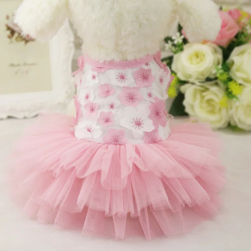 Sqinans Summer Dog Dress Pet Clothes Floral Puppy Kitten Skirt Princess Tulle Apparel For Small Dogs Clothing |