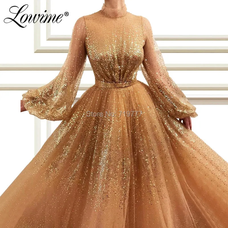 Sequined Long Sleeves Arabic Evening Dress Custom Made Dubai Islamic Prom Dresses Kaftans Saudi Arabia Wedding Party Gowns