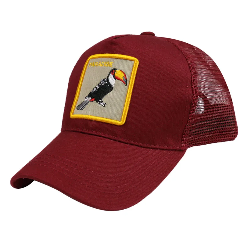 Winfox модные дышащие сетчатые Снэпбэк Шапки летние вышитые животные мужские