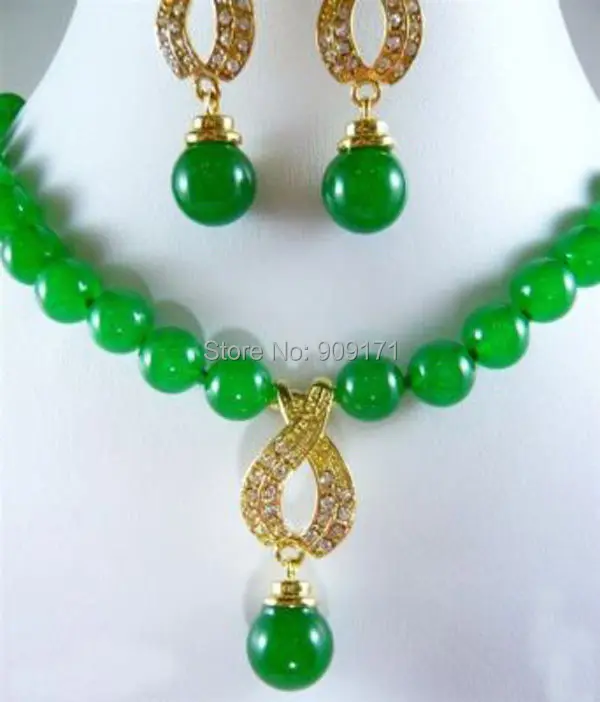 Free Shipping&gt&gt&gt&gtset of green jade bead necklace pendant earring | Украшения и аксессуары