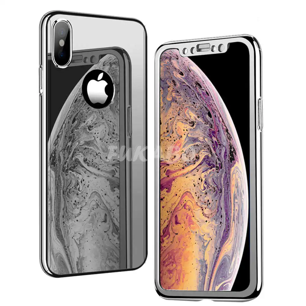 Покрытие 360 Полное покрытие для Apple iphone 7 iphone X Xr Xs Max зеркальный чехол для телефона для iphone 7 8 6 6S Plus блестящая Капа со стеклом - Цвет: Silver
