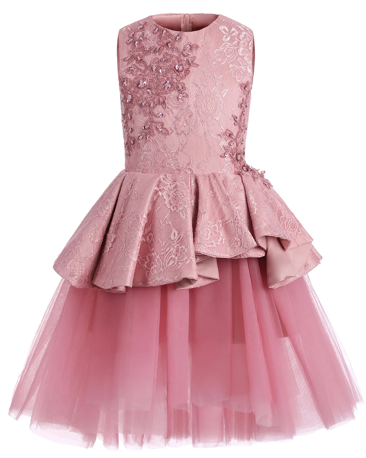 DZ0018 girl wedding pink flower dress pompom Dresses piano host show birthday costumes Children Girl princess | Детская одежда и