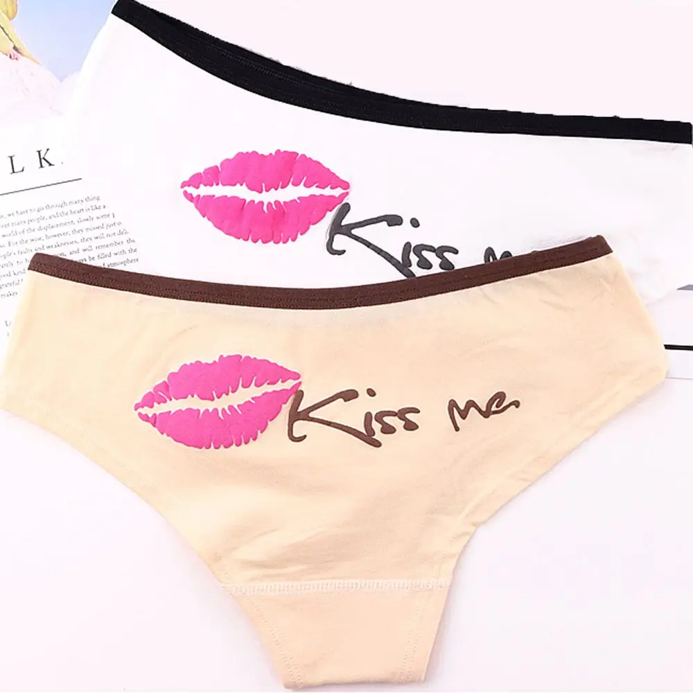 Сексуальное нижнее белье с принтом губ Kiss Me, трусики с низкой талией, женские хлопковые трусы с надписью, трусики, нижнее белье
