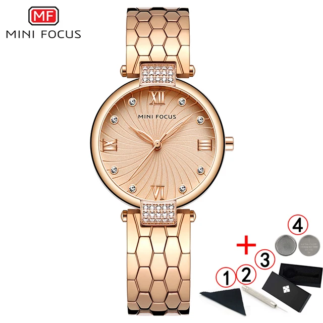rose-gold-with-box Minifocus женские роскошные Брендовые Часы горный хрусталь Золотые женские наручные часы водонепроницаемые золотые часы для женщин Relogio Feminino - Цвет: rose-gold-with-box